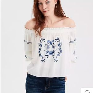 American Eagle Embroidered Off-The-Shoulder Top